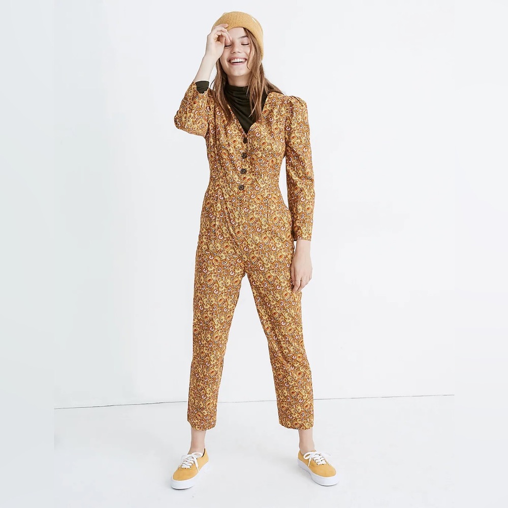 Corduroy Puff-Sleeve Jumpsuit in Mumbai Floral